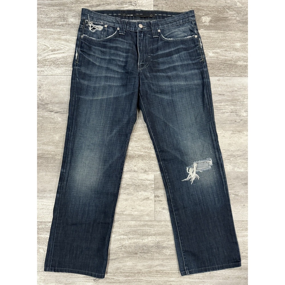 Joes Jeans Mens Straight Leg Jeans Size 32x28 Dark Wash High Rise Distressed